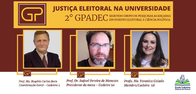 Banner nas cores amarelo, bordô e branco, com o título: “Justiça Eleitoral na Universidade - 2° ...