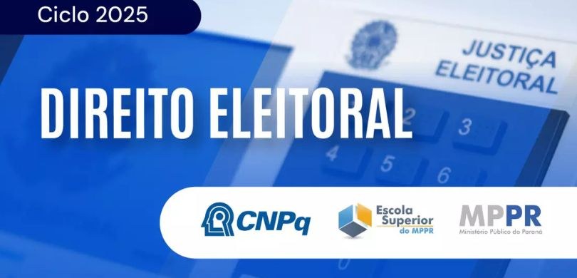 Banner em cujo fundo observa-se uma urna eletrônica em tons de azul. Sobre esse fundo leem-se, d...