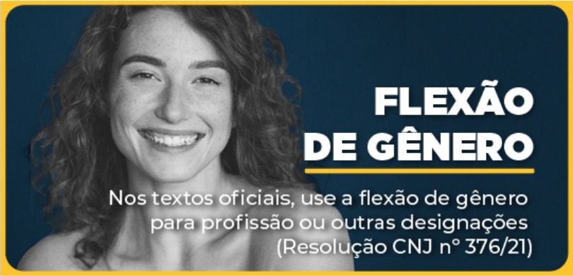 Banner com fundo azul, em que se lê “Flexão de gênero” em letras brancas do lado direito da imag...