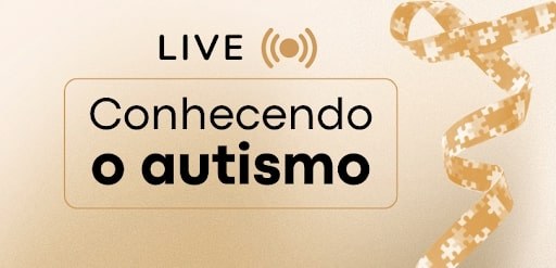 Banner com fundo bege, no qual se lê “Conhecendo o autismo” em letras pretas dentro de um contor...