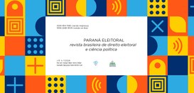 Um banner com um fundo colorido, predominantemente azul, amarelo e laranja. No centro da imagem,...